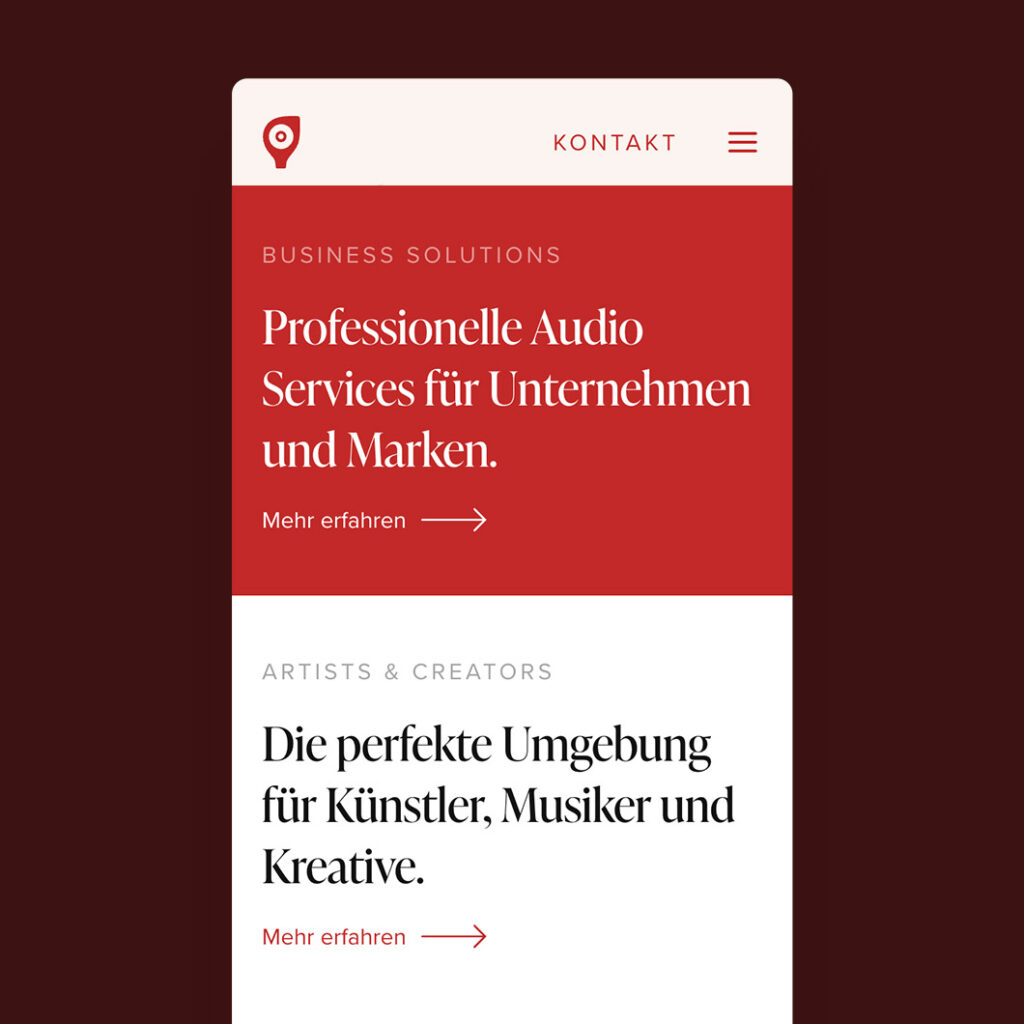 Mobile screen design from KLANGKANTINE Studios' homepage section