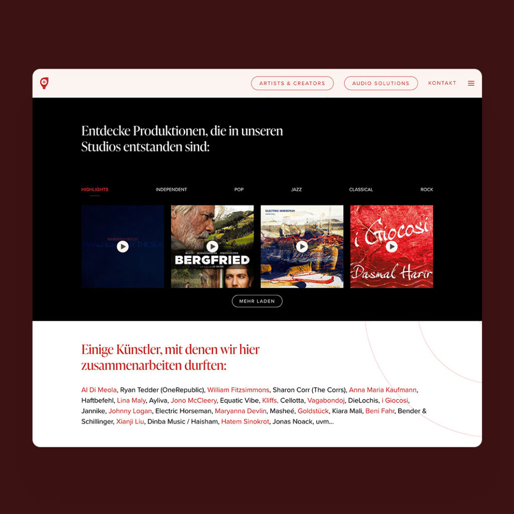 Screen design from KLANGKANTINE Studios' homepage section