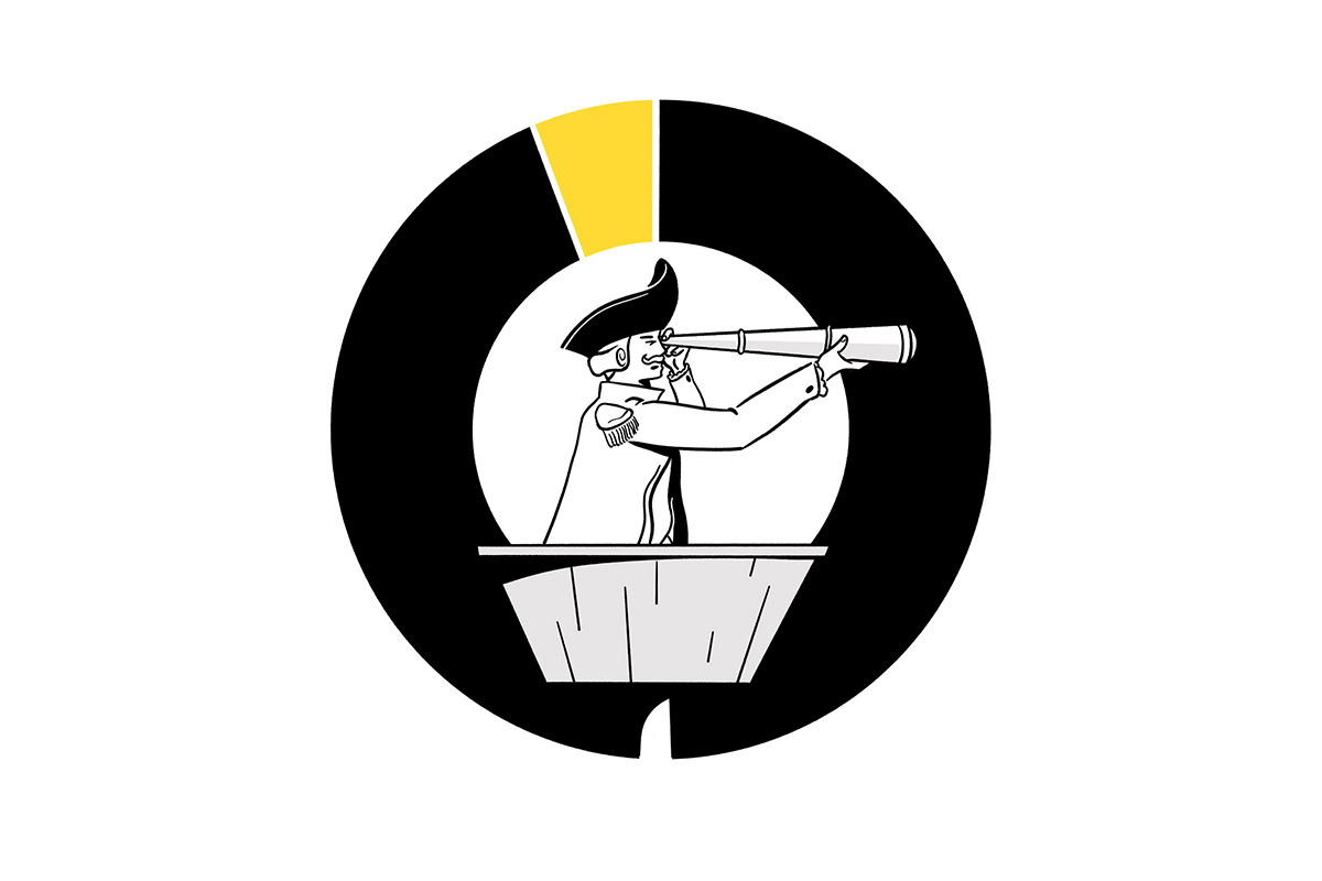 DNO start page illustration featuring a captain on a lookout, searching for solutions